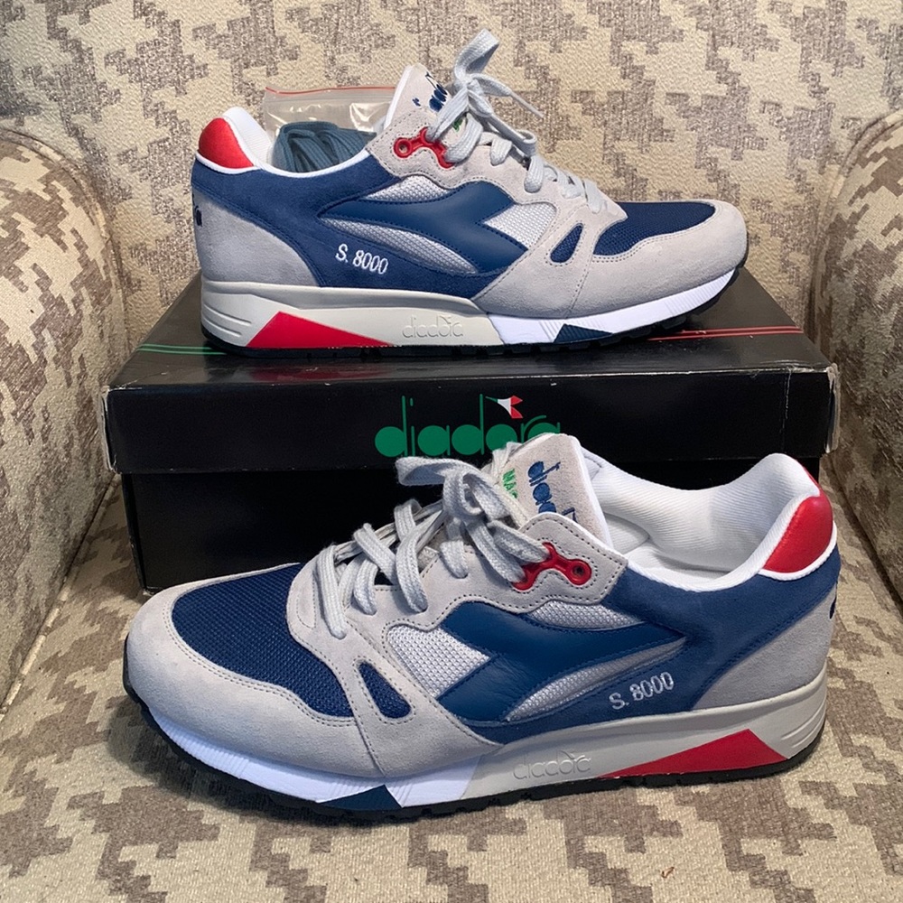 Mens Diadora S8000 Made in Italy Grey Red White Blue size 9.5 shoes - Picture 2 of 7